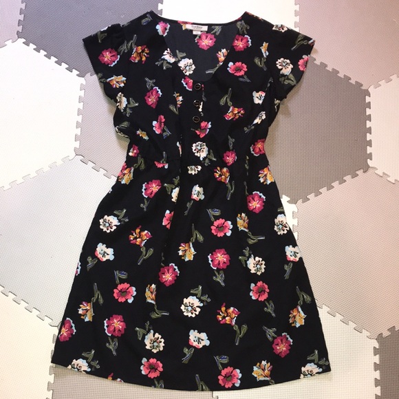 Tucker x Target Floral Babydoll Dress Black Button Mini Y2K 90s Style Red Blue - Picture 2 of 8